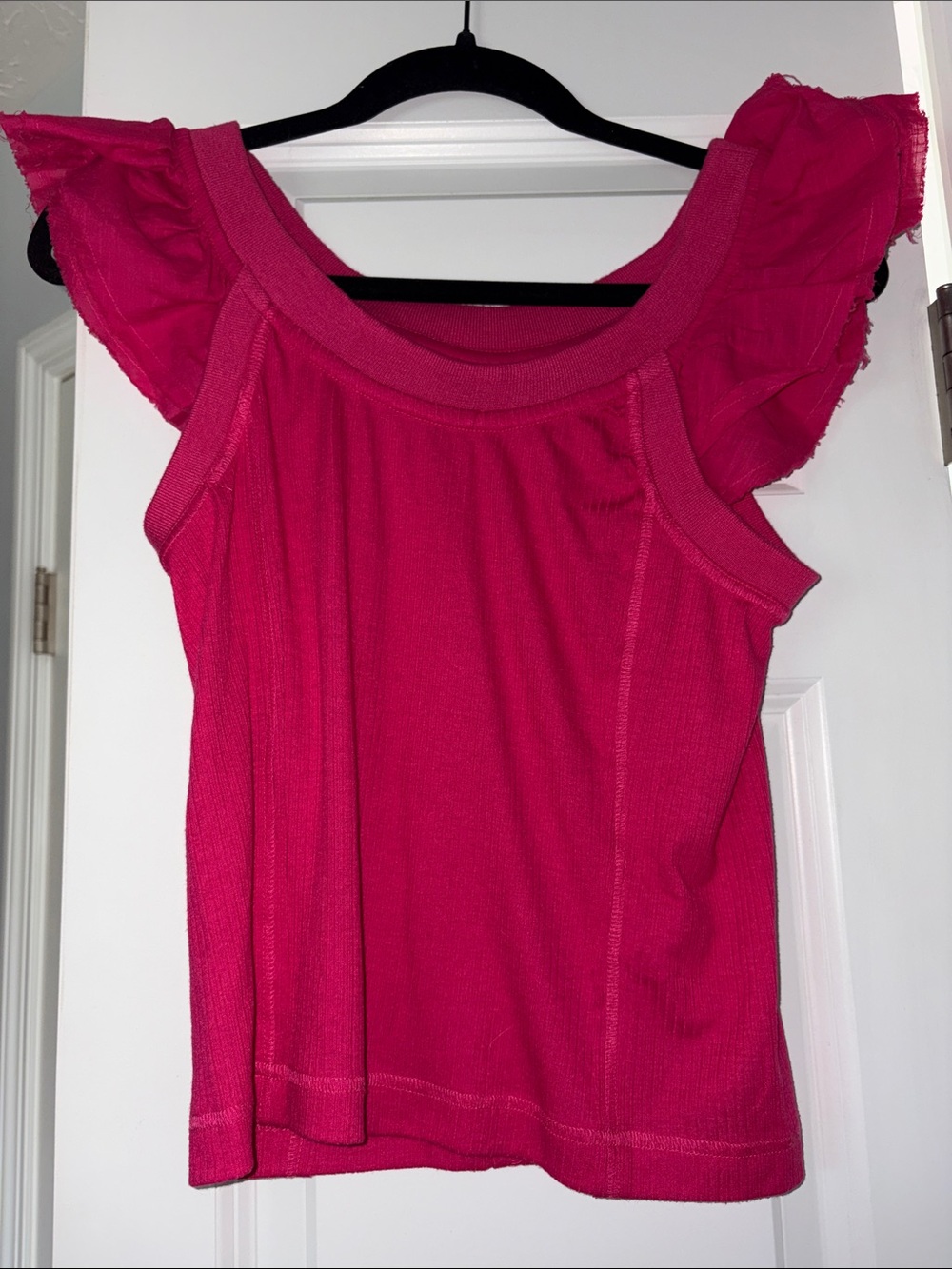 Pilcro Bright Pink Ruffle Sleeve Tank Top